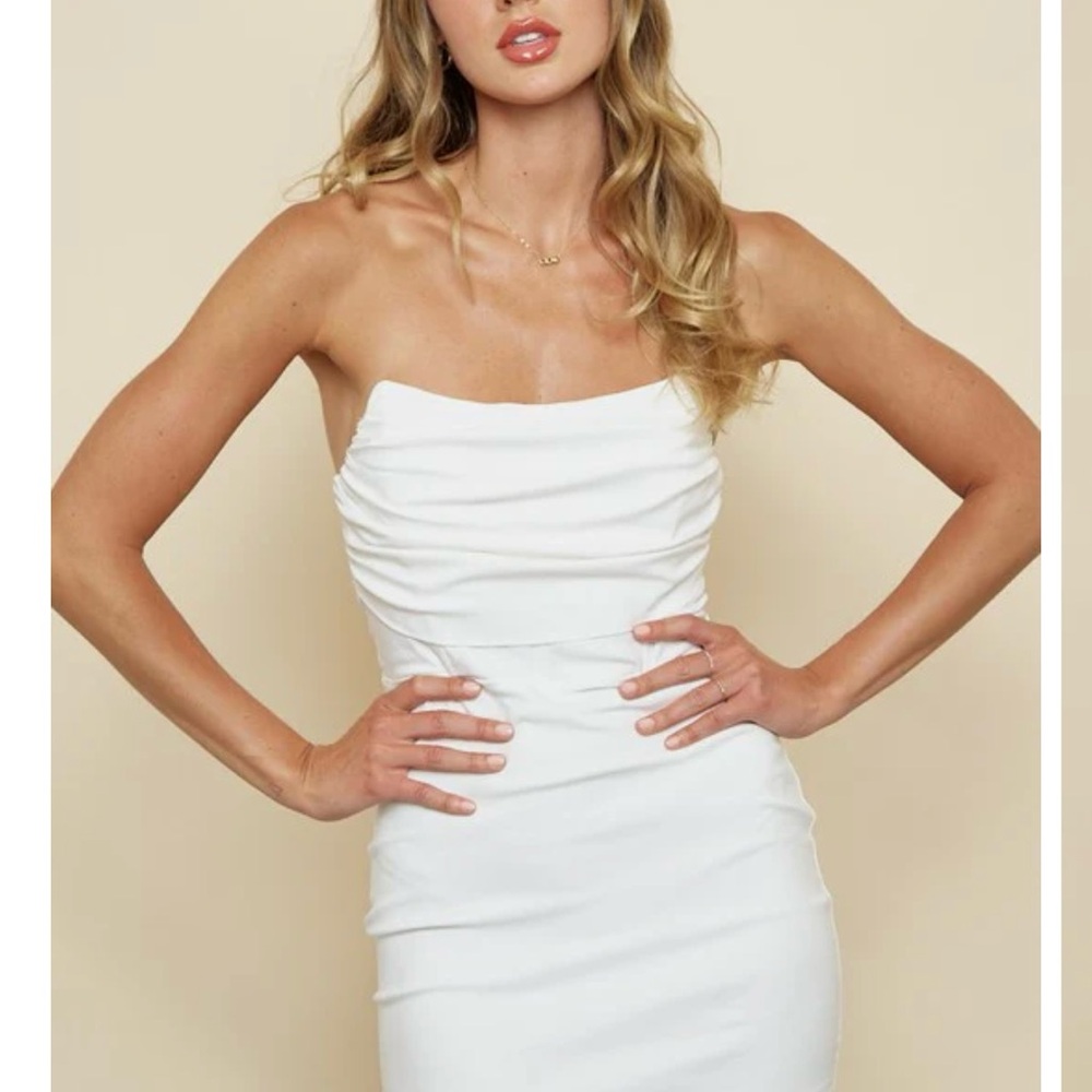 Blue Blush White Strapless Mini Dress